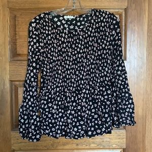 Spring Flowy Bell Sleeve Flower Pattern Blouse Top